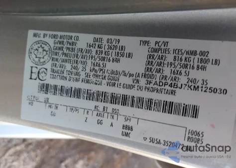 2019 Ford Fiesta Se из США, поврежденный, VIN 3FADP4BJ7KM125030